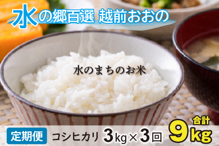 【令和7年産】【3ヶ月定期便】こしひかり 3kg×3回 計9kg【白米】「エコファーマー米」水のまちのお米 [A-003002]