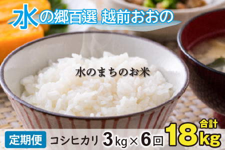 【令和7年産】【6ヶ月定期便】こしひかり 3kg×6回 計18kg【白米】「エコファーマー米」水のまちのお米 [B-003003]