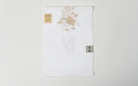 帯揚げ　白地に源氏香の刺繍 和装 民芸品 工芸品 伝統技術 篠原縫製