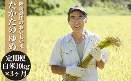 【3ヶ月定期便】 令和7年産 白米 10kg×3ヶ月お届け 品種 たかたのゆめ 陸前高田市 オリジナル ブランド米 冷めてもおいしい
