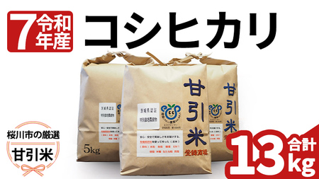 令和7年産  桜川市の 厳選 甘引米 13kg 特別栽培米 コシヒカリ こしひかり 米 こめ コメ 有機肥料 桜川市産 茨城県 いばらき [BA001sa]