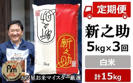 令和7年産米【五ツ星お米マイスター厳選・3ヶ月定期便】新之助 白米 5kg×3回（計 15kg）[Y0589]