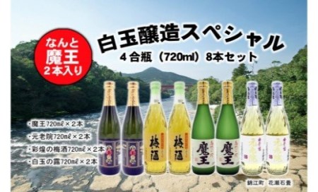 No.5018-1 魔王2本入り！白玉醸造4合瓶 全4種類8本スペシャルセット