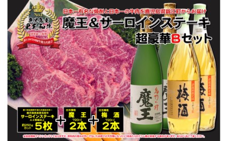 TK-134-1 【6ヶ月定期便】A4等級以上！鹿児島黒牛サーロインステーキ＆魔王＆梅酒　Bセット