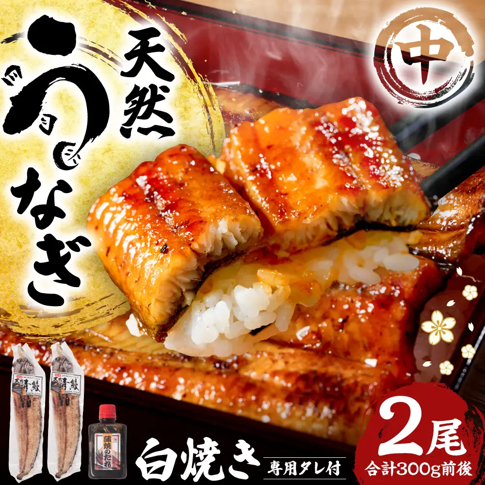 熊本県八代市産 天然うなぎ 白焼 (中) 2尾 合計300g前後 蒲焼のたれ付き 鰻 国産 蒲焼 ウナギ うなぎ 丑の日 冬が旬 冷凍 熊本県 八代市