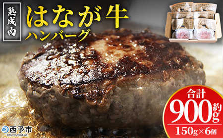 ＜熟成肉 はなが牛ハンバーグ 6個（1個150g）＞ 肉 お肉 牛肉 牛 ビーフ 牛100％ 肉加工品 お惣菜 洋食 おかず 弁当 ランチ ディナー 国産 小分け 個包装 簡単調理 特産品 ゆうぼく 愛媛県 西予市【冷凍】『2か月以内に順次出荷予定』UYB0003