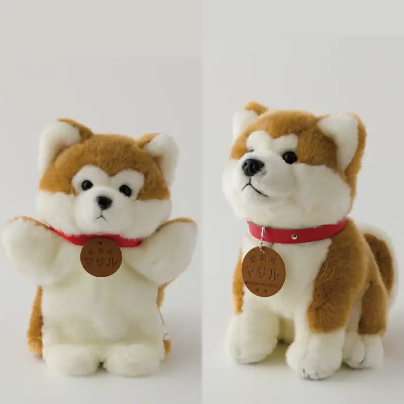 105P7302 秋田犬マサル　ハンドパペット＆ぬいぐるみ　座りＭサイズセット