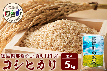 那賀町相生産 コシヒカリ 玄米 5kg【徳島 那賀 国産 徳島県産 こめ おこめ 米 お米 ごはん ご飯 げんまい 玄米 こしひかり コシヒカリ 5キロ 5kg 和食 おにぎり お弁当 食べて応援 ギフト プレゼント 玄米 産地直送】YS-4-2