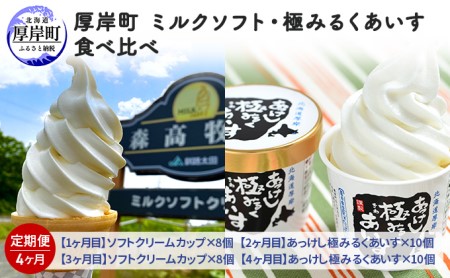 厚岸町　ミルクソフト・極みるくあいす食べ比べ【4ヶ月定期便】 お菓子 アイス ソフトクリーム 4カ月 4回 