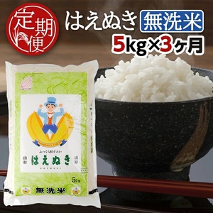 SE0592　【3回定期便】無洗米 はえぬき　5kg×3回(計15kg) TO