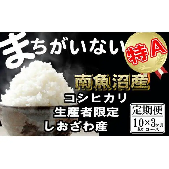 【令和7年産】【定期便】生産者限定 契約栽培　南魚沼しおざわ産コシヒカリ（10Kg×3ヶ月）【定期便 銘柄米 ブランド米 精米 こしひかり コシヒカリ 魚沼産 新潟米 産地直送 お米 米 こめ コメ ご飯 御飯 ごはん】