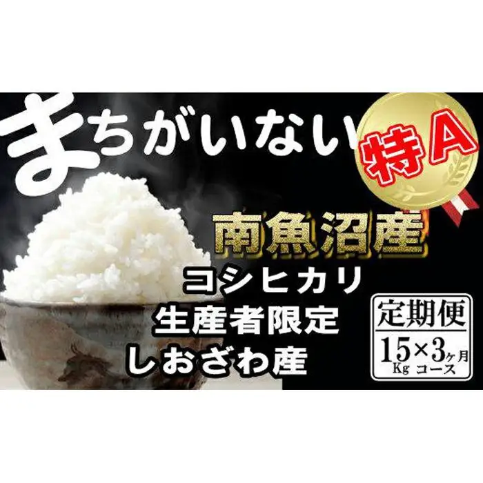 【令和7年産】【定期便】生産者限定 契約栽培　南魚沼しおざわ産コシヒカリ（15Kg×3ヶ月）【定期便 銘柄米 ブランド米 精米 こしひかり コシヒカリ 魚沼産 新潟米 産地直送 お米 米 こめ コメ ご飯 御飯 ごはん】