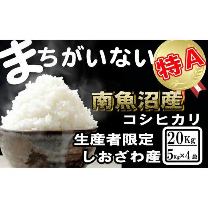 【令和7年産】生産者限定／契約栽培 南魚沼しおざわ産コシヒカリ20Kg（５Kg ×4袋）【銘柄米 ブランド米 精米 こしひかり コシヒカリ 魚沼産 新潟米 産地直送 お米 米 こめ コメ ご飯 御飯 ごはん】