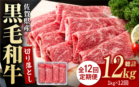 【12回定期便】佐賀県産 黒毛和牛 切り落とし 1kg  / 牛肉切り落とし [IAG067]
