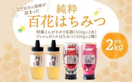 純粋 百花はちみつ 合計2kg とんがりポリ容器 プッシュボトル ヨーロピアンセレクション蜂蜜 ライチ蜂蜜