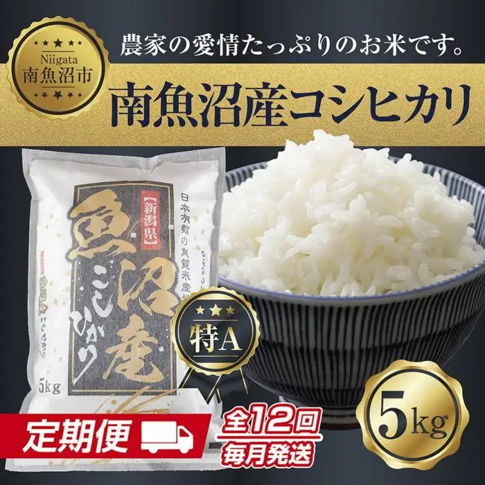【令和7年産】【定期便】新潟県 南魚沼産 コシヒカリ お米 5kg×計12回 精米済み 年間 毎月発送 （お米の美味しい炊き方ガイド付き）【定期便 銘柄米 ブランド米 精米 こしひかり コシヒカリ 魚沼産 新潟米 産地直送 お米 米 こめ】