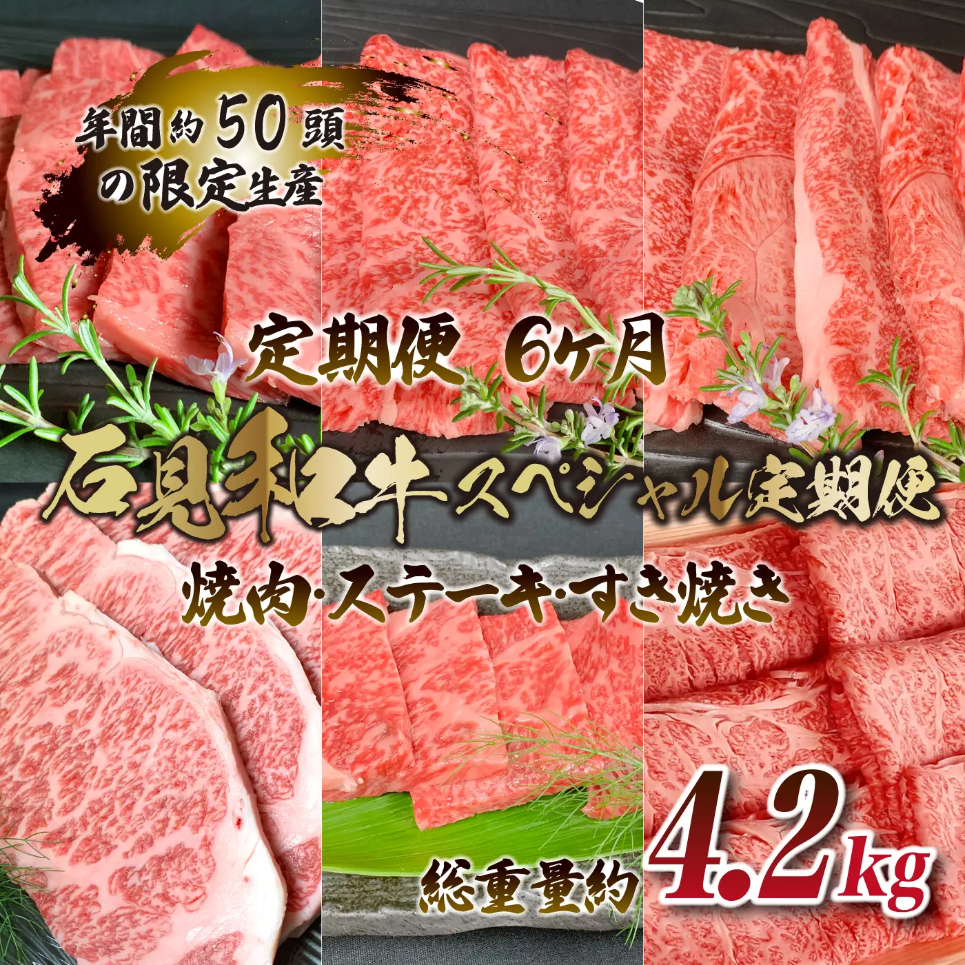 【定期便-6ヶ月】石見和牛スペシャル定期便 （焼肉・ステーキ・すき焼き）総重量約4.2kg