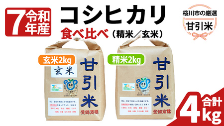 令和7年産 桜川市の 厳選 甘引米 コシヒカリ 食べ比べセット（玄米・精米） 特別栽培米 コシヒカリ こしひかり 玄米 精米 米 こめ コメ 有機肥料 桜川市産 茨城県 いばらき [BA002sa]