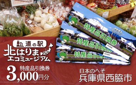 兵庫県西脇市【道の駅・特産品引換券】3,000円分　北はりまエコミュージアム（10-42）