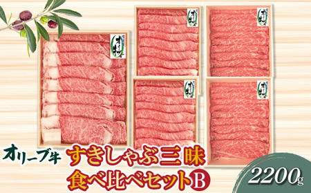 香川県産黒毛和牛 オリーブ牛すきしゃぶ三昧食べ比べセットB 計2200g
