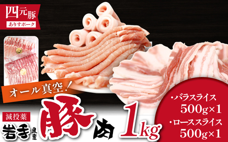 国産 四元豚 バラスライス ローススライス 真空パック 各 500g 総量 1kg ／ありすぽーく 豚 肉 豚肉 スライス ロース バラ 豚バラ ５００ｇ 2種類 ２種類 １ｋｇ セット 真空 手軽 冷凍 冷凍発送 焼き肉 焼肉 炒め物 生姜焼き すき焼き すきやき 自宅用 家庭用 人気 おすすめ
