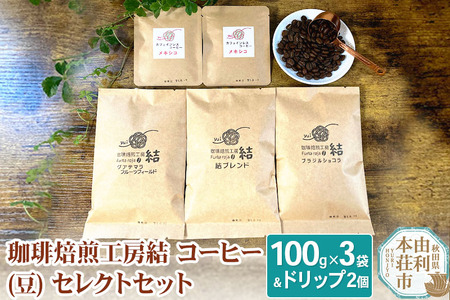 珈琲焙煎工房結 コーヒー(豆) セレクトセット(コーヒー (豆) 100g×3袋 ＆ ドリップコーヒー (粉) 10g×2個)
