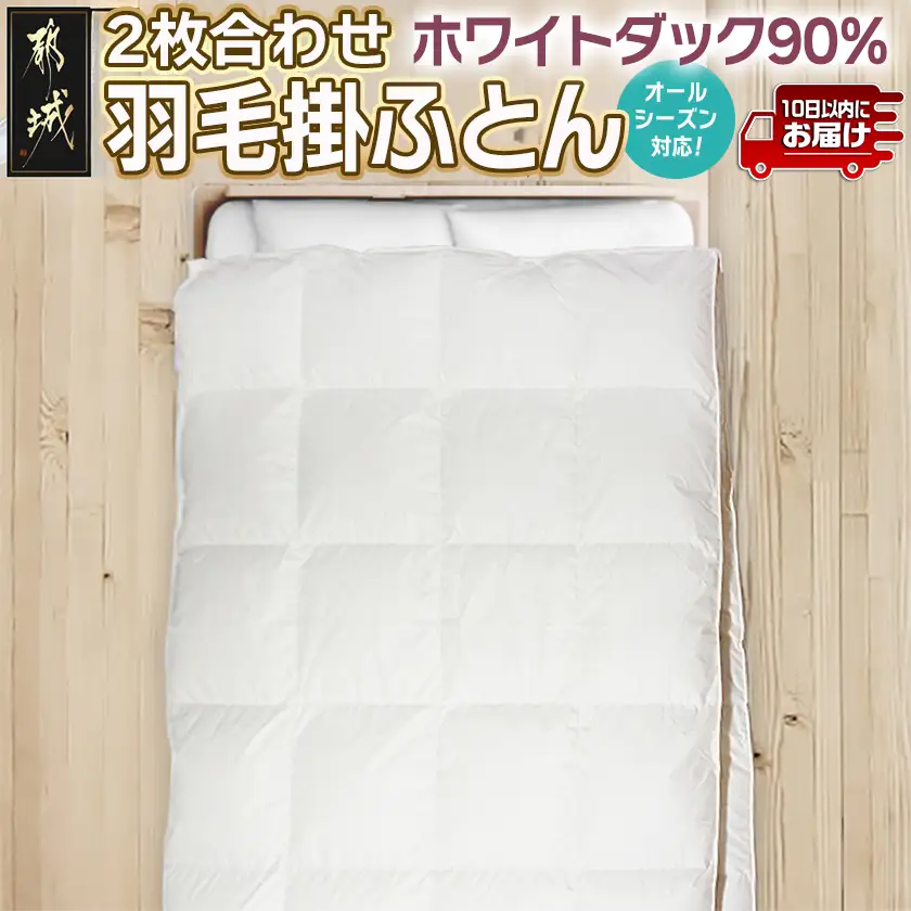2枚合わせ羽毛掛ふとん ホワイトダック90%【S】≪みやこんじょ特急便≫_AN-E104-Q_(都城市) オールシーズン対応 合掛け 肌掛け 羽毛 日本製 寝具 布団 春夏秋冬 掛け布団 シングル 生成り 羽毛布団