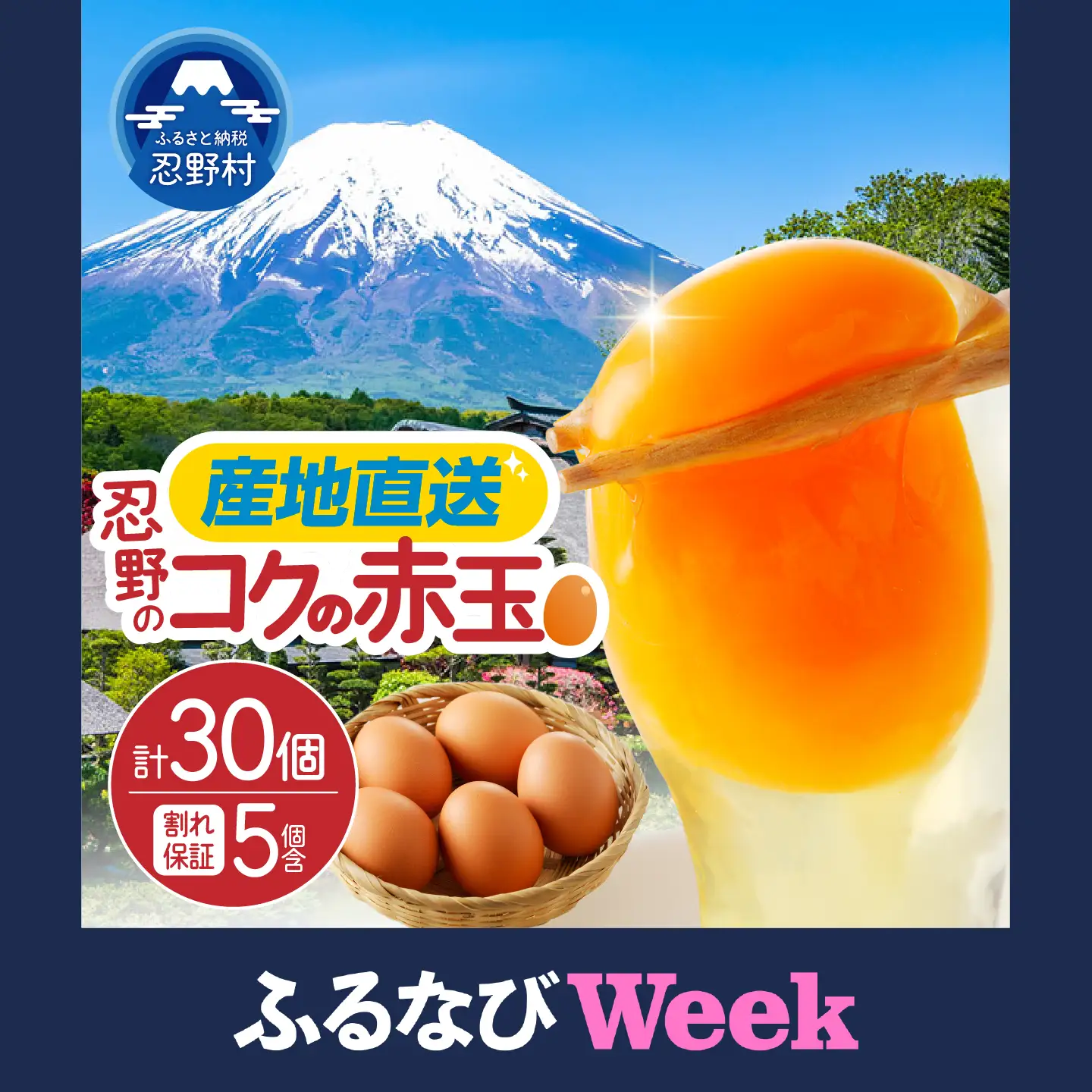 【ふるなびWEEK対象】”忍野の卵”コクの赤玉30個 ※割れ保証含む 卵