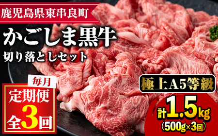 ＜定期便・全3回＞ 鹿児島県産 黒毛和牛 A5等級 切り落とし (約500g×3回)  前田畜産 たかしや 0341701b