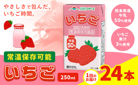 常温保存可能 いちご 【1回】250ml×24本 合同会社たべたせいか《30日以内に出荷予定(土日祝除く)》 いちごミルク いちご果汁 苺 イチゴ 牛乳 乳飲料 ジュース ドリンク 熊本県産 国産 九州 熊本県 菊池市 送料無料