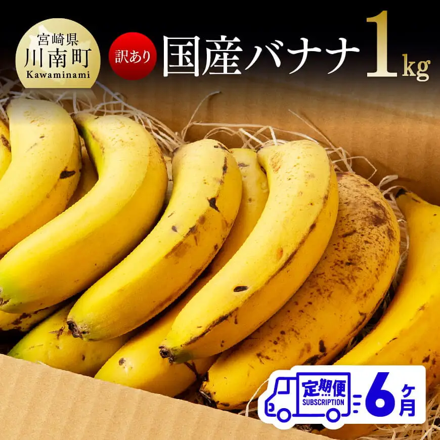 【定期便】【訳あり】国産バナナ1kg　6ヶ月定期便【国産 バナナ 無農薬 フルーツ 果物 デザート 朝食 スムージー 訳ありバナナ 全6回】