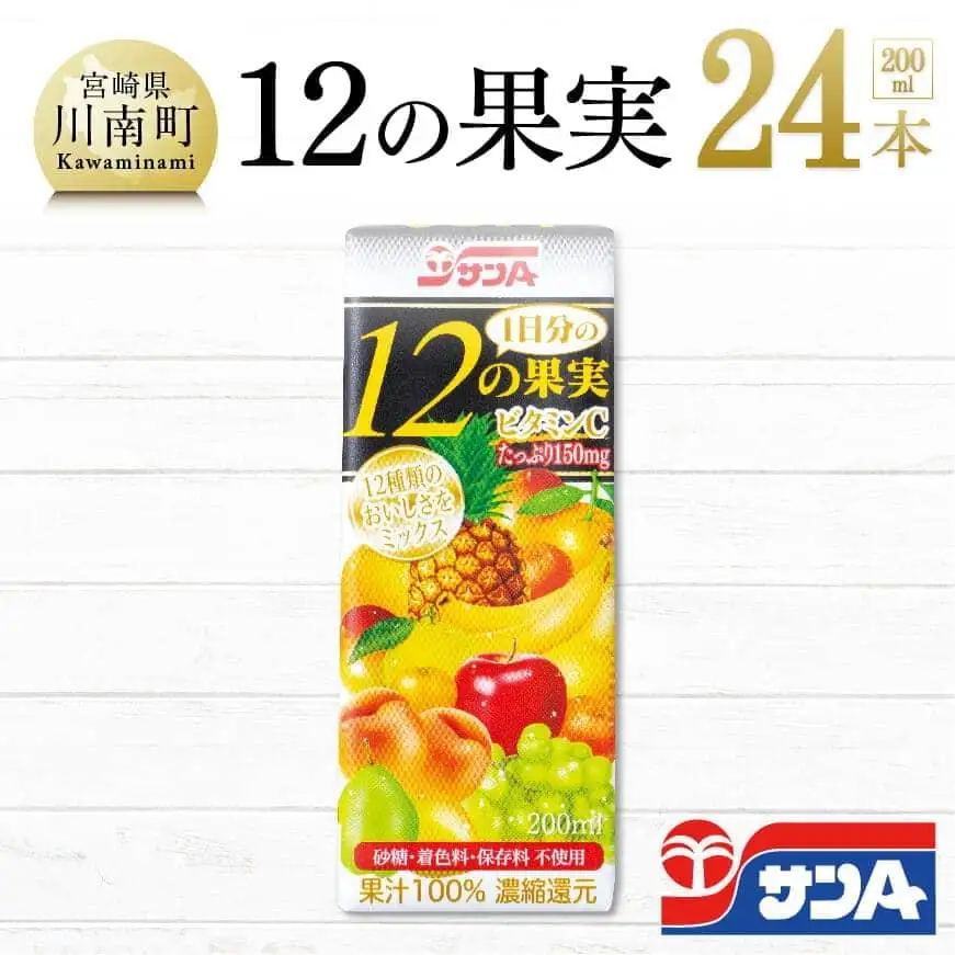 サンA １日分の12の果実 24本セット 果汁飲料 果汁100% ジュース 砂糖不使用 保存料不使用 紙パック
