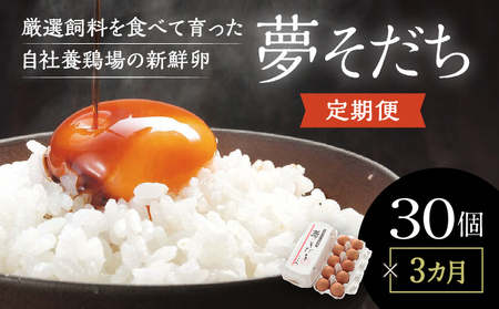J-61【3カ月定期便】「夢そだち30個」厳選飼料を食べて育った自社養鶏場の新鮮卵を♪