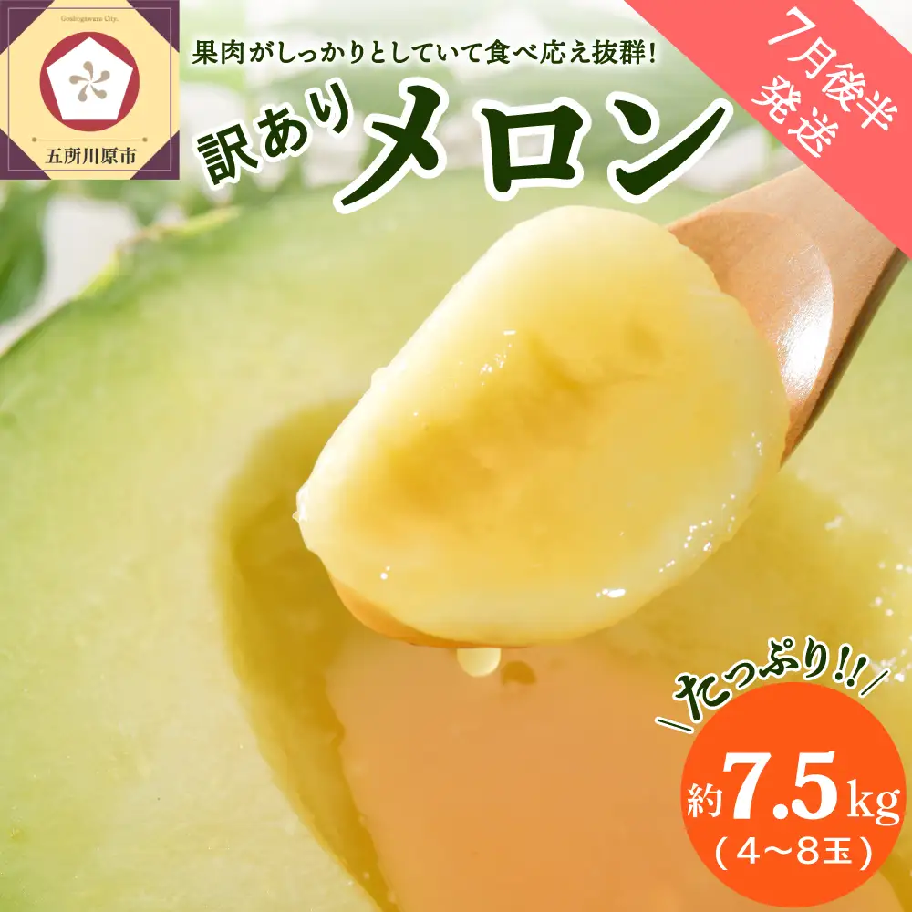【7月後半発送】 青肉 メロン (訳あり) 約7.5kg 4～8玉 青森産 メロン