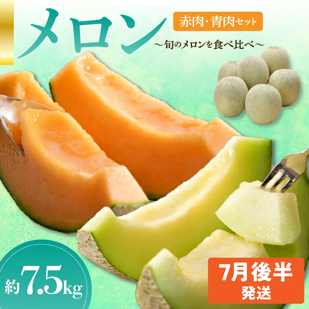 先行予約【2026年7月後半発送】【秀～優品】津軽平野のメロン 約7.5kg程度(赤肉・青肉セット) (4～8玉)【青森メロン】