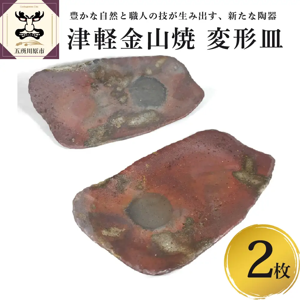 【津軽金山焼】 変形皿 2枚 セット（24×13.5×2.5cm）【焼締陶器】 五所川原市