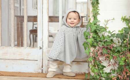 【グレー（彩土染）】ポップコーン マント CO-Ｗ-27-61【60営業日程度で発送】| ベビー服 ベビー 赤ちゃん 羽織り ケープ  男女兼用 オーガニックコットン 日本製