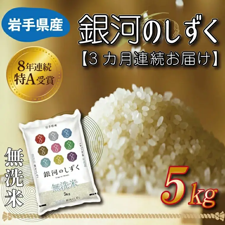 【定期便 3ヶ月】無洗米 令和7年産 銀河のしずく 5kg AE162 無洗