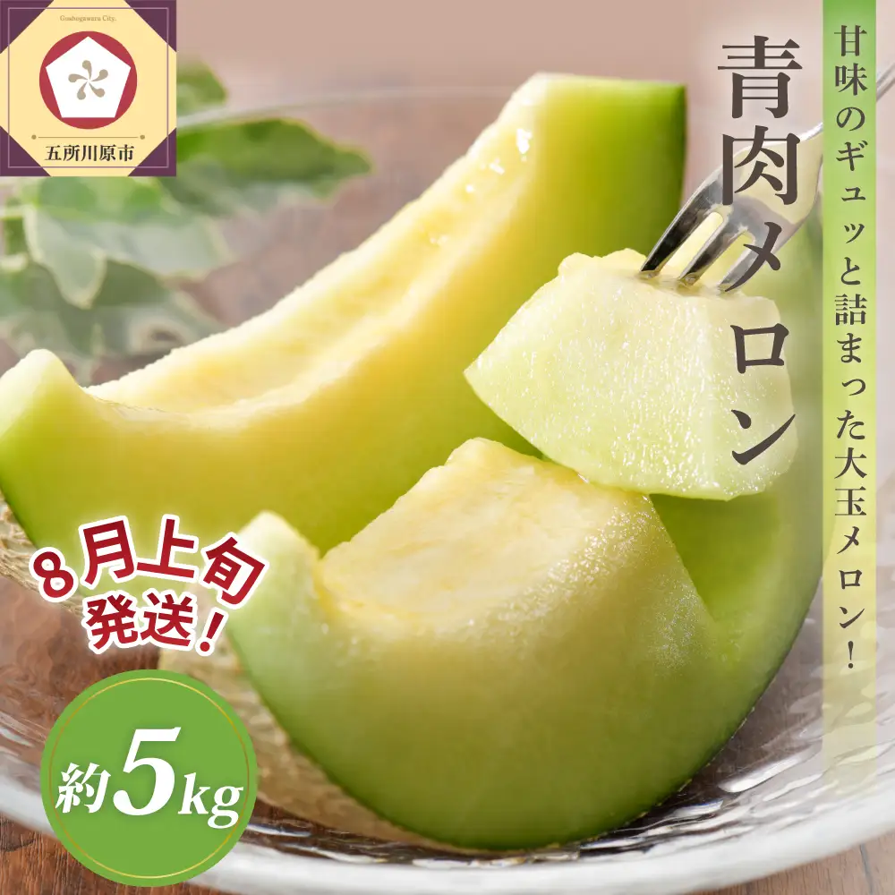 【2026年8月上旬発送】津軽産 青肉 メロン 約5kg ( 3~6玉 ) ご家庭用 品種おまかせ 【青森メロン】