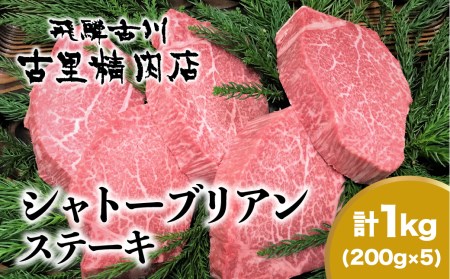 飛騨牛5等級のヒレ肉・シャトーブリアンステーキ 200g × 5枚 合計1kg[Q819xpi]