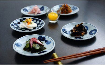 【その日の気分でえらべる♪】 手描き 取り皿 5枚セット 13cm 有田焼 染付 【山口洋一工房】 お菓子皿 和菓子皿 絵変り 手びねり A40-98