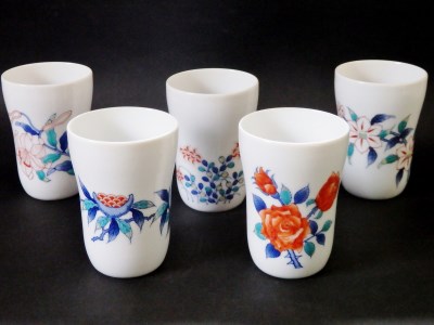 【伊万里焼】市川冬山窯「色鍋島フリーカップ5個セット」 037-H1236