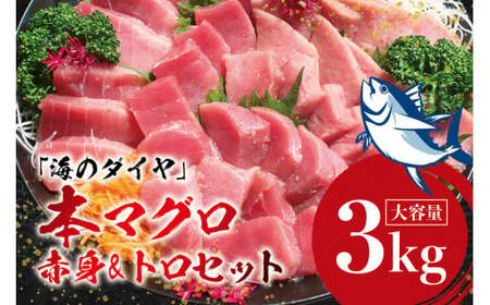 本マグロ（養殖）トロ＆赤身セット 3kg 【１ヶ月以内に順次発送】【配達日指定不可】高級 クロマグロ  中トロ 中とろ まぐろ マグロ 鮪 刺身 赤身 柵 じゃばらまぐろ 本マグロ 本鮪【nks112B】