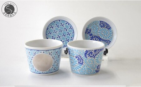 ARITA PORCELAIN LAB (アリタポーセリンラボ) JB蛸唐草&格子丸紋 蕎麦猪口&薬味皿ペアセット 有田焼 そば猪口 そばちょこ 豆皿 A55-162
