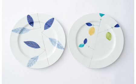 有田焼 リムプレート L（ レモン・染付葉）2枚セット 大慶 食器 器 うつわ 陶磁器 皿 ギフト 贈答 35000円 3.5万円 A35-435