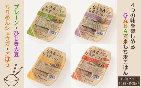 GABA玄米もち麦ごはん4種セット（12パック）【玄米 GABA玄米 GABAライス もち麦 ごはん ライス 麦 大麦 雑穀 お米 こめセット 備蓄 非常食 スーパー食材 鳥取県 日吉津村】