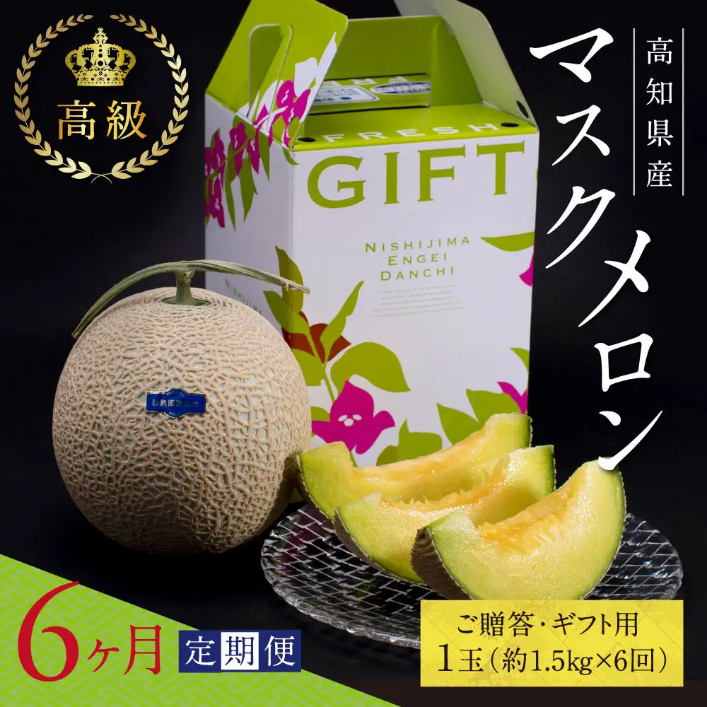 《6ヶ月定期便》“高知県産”高級マスクメロン（ご贈答・ギフト用）1玉入【発送期間：4月～12月（9カ月）】【1月～3月は気候温度不安定の為出荷不可となります。】