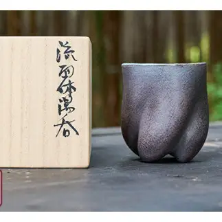 流面体 湯呑 （桐箱入り）小峰尚 連理窯 陶芸品 湯呑 コップ  食器 器  カップ [AF003sa]
