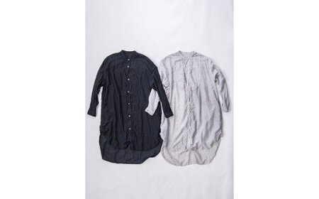 手染めシルクコットン切替BIGシャツ　LIGHT GRAY（薄墨染）　AO071