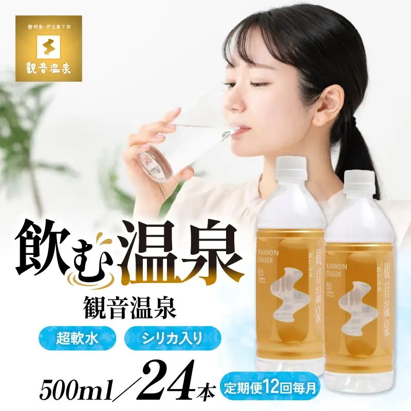 飲む温泉　観音温泉　500ml　(24本入)　1ケース　定期便　1年間　毎月